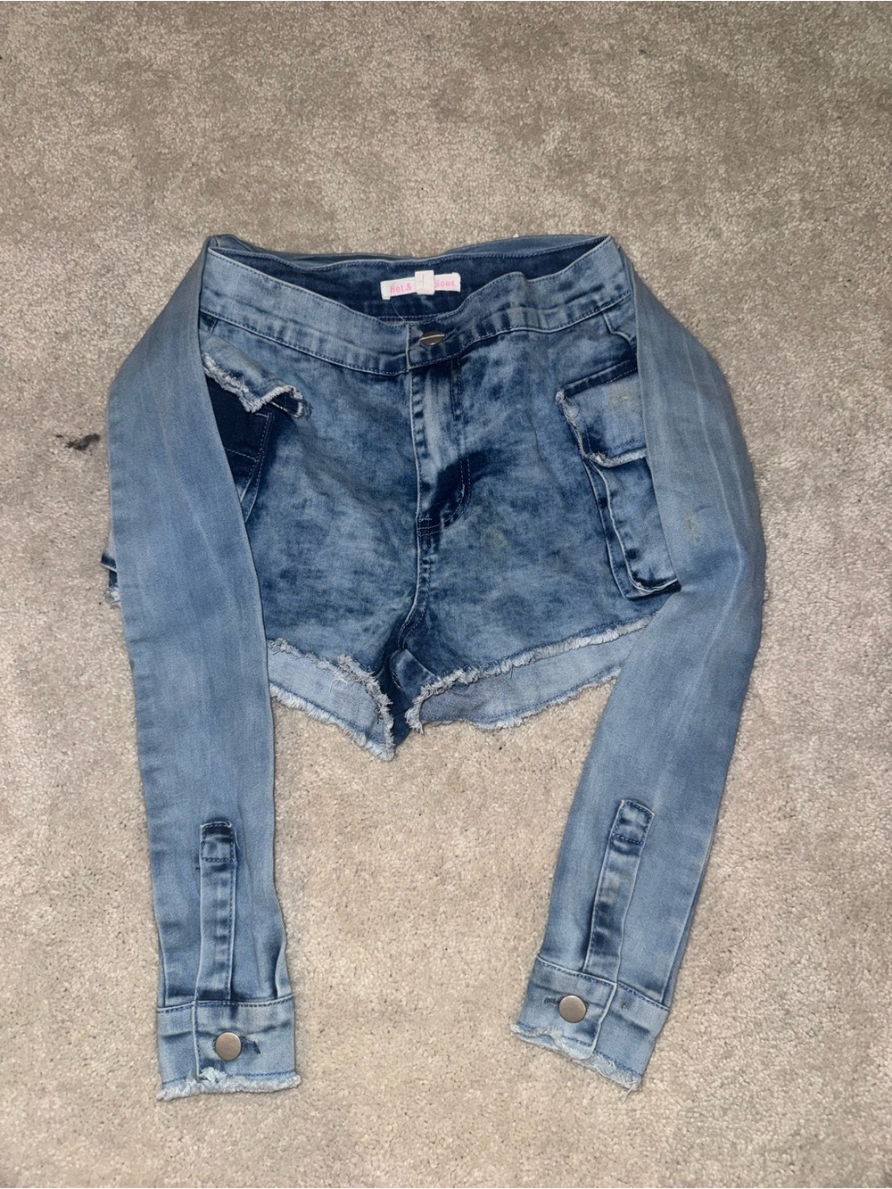 Hot & Delicious Light Blue Denim Shorts with Attached Jacket Sleeves/Belt